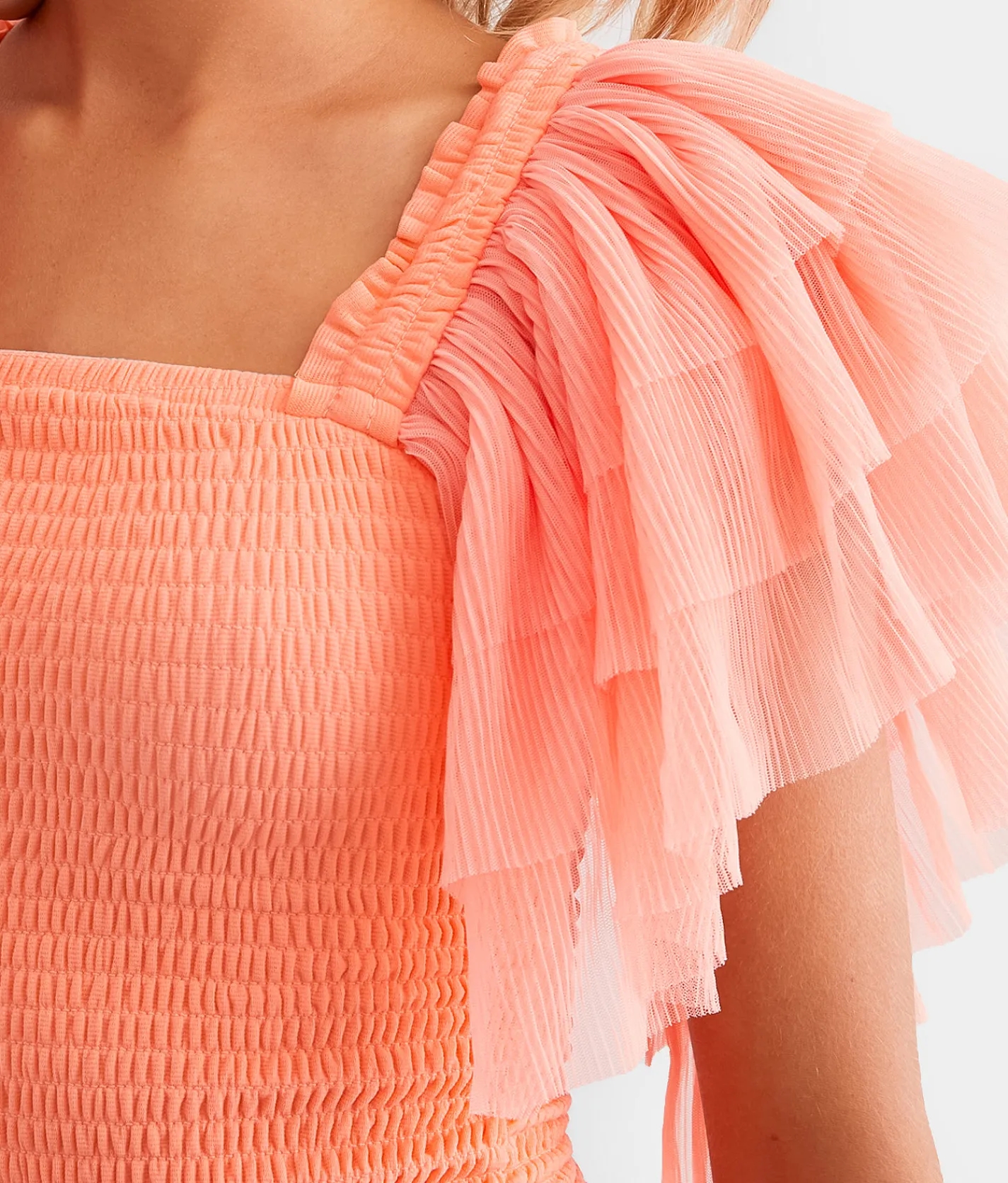 Tops | Veveret Exaggerated Mesh Ruffle Sleeve Top Desert Flower