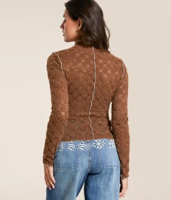 Tops | Miss Me Exposed Seam Lace Top Cocoa Brown