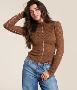 Tops | Miss Me Exposed Seam Lace Top Cocoa Brown