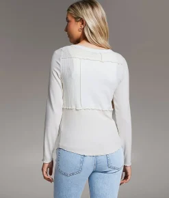 BKE Exposed Seam Pieced Henley Cream Best