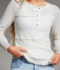 BKE Exposed Seam Pieced Henley Cream Best