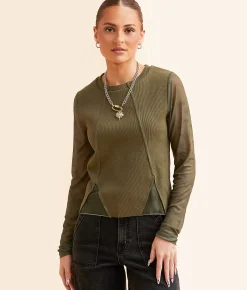 Tops | Gilded Intent Exposed Seam Top Olive Night