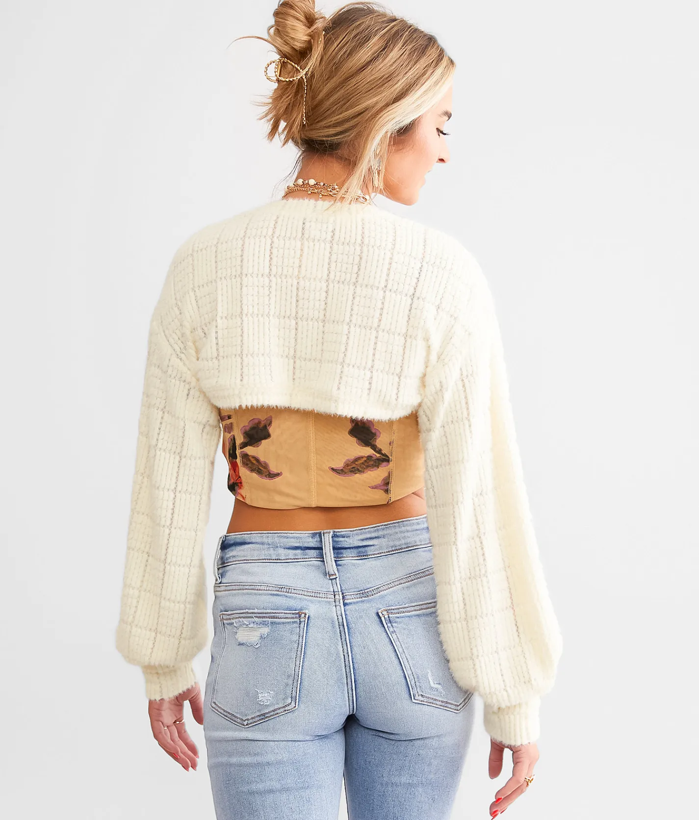 Tops | Acoa Eyelash Bolero Cropped Cardigan Sweater Cream