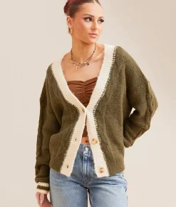 Tops | Gilded Intent Eyelash Cardigan Sweater Dark Olive