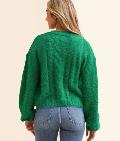Tops | Hyfve Eyelash Cropped Cardigan Sweater Green