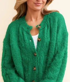 Tops | Hyfve Eyelash Cropped Cardigan Sweater Green