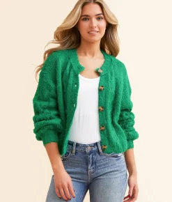 Tops | Hyfve Eyelash Cropped Cardigan Sweater Green