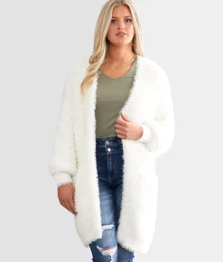 red by BKE Eyelash Knit Cardigan Sweater Rum Raisin Sale