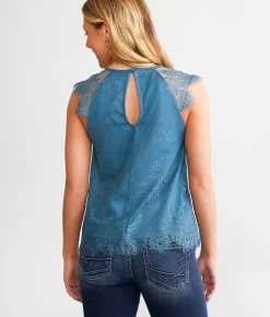 Daytrip Eyelash Lace A-Line Top Teal Green Online