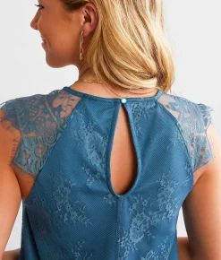 Daytrip Eyelash Lace A-Line Top Teal Green Online