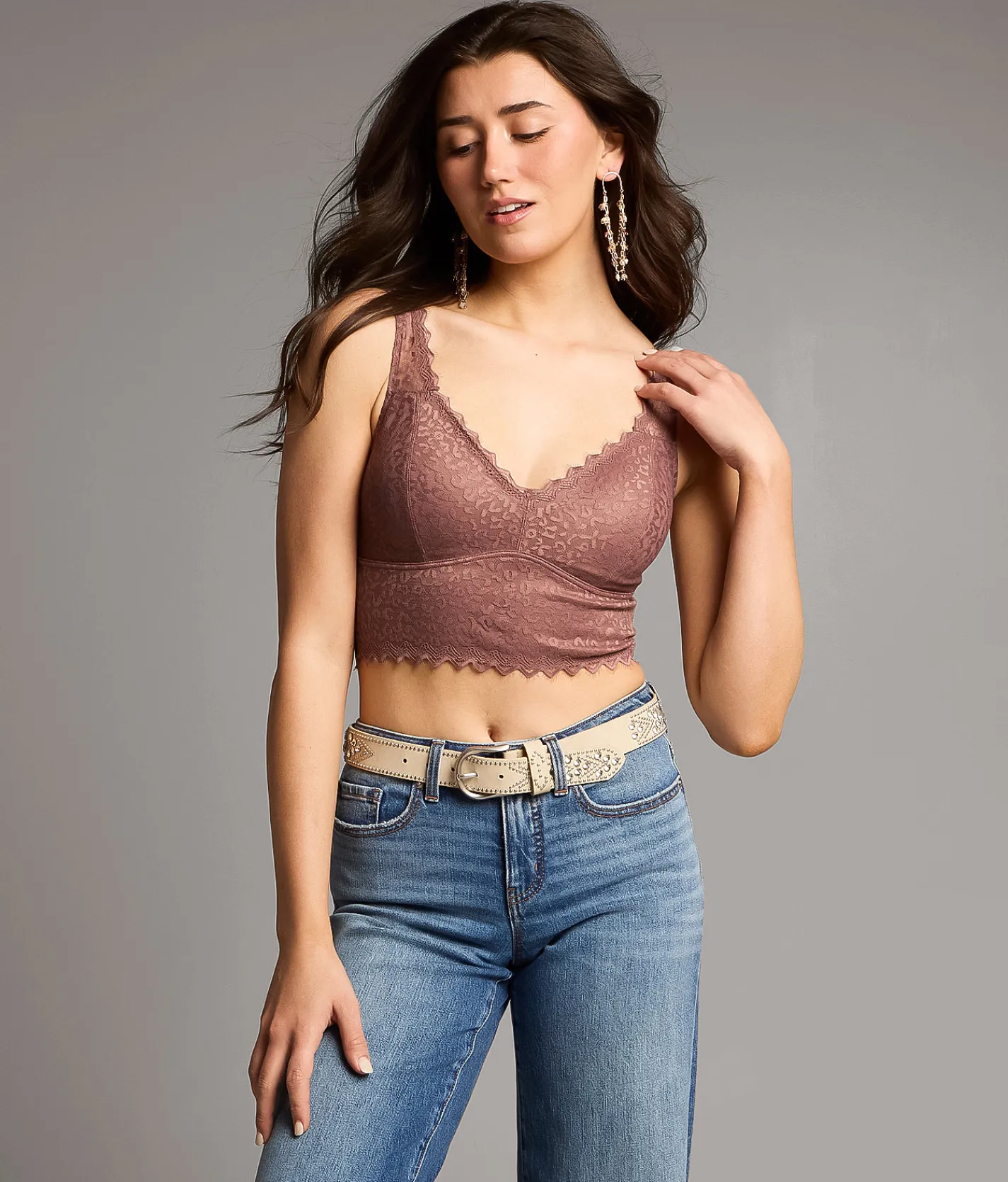 Tops | BKE Eyelash Lace Full Coverage Bralette Twilight Mauve