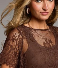 Tops | BKE Eyelash Lace Top Brown