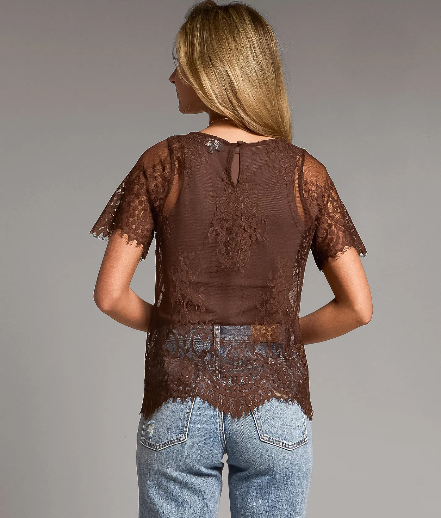 Tops | BKE Eyelash Lace Top Brown