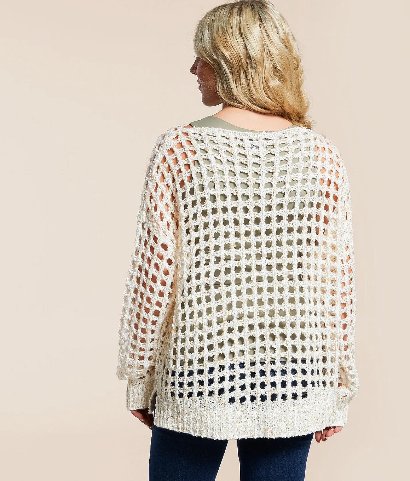BKE Eyelash Pointelle Sweater Beige Hot