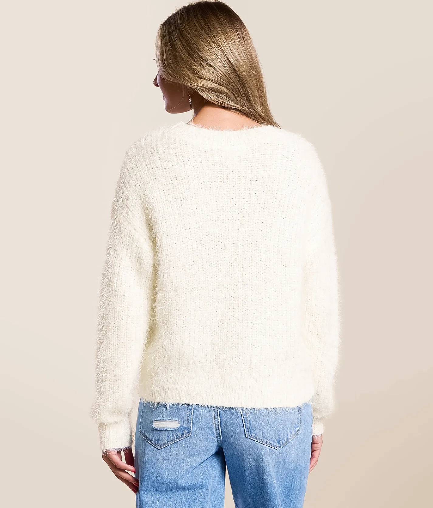 Tops | Willow & Root Eyelash Sequin Sweater White