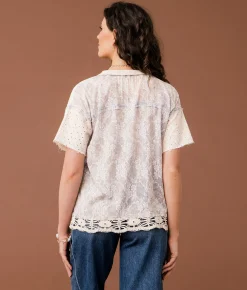 Gimmicks Eyelet Crochet Top Blue Cream Online
