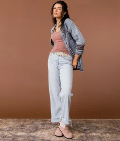 Gimmicks Eyelet Embroidered Chambray Shirt Washed Blue Outlet