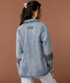 Gimmicks Eyelet Embroidered Chambray Shirt Washed Blue Outlet