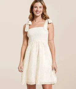 Willow & Root Eyelet Mini Dress Cream New