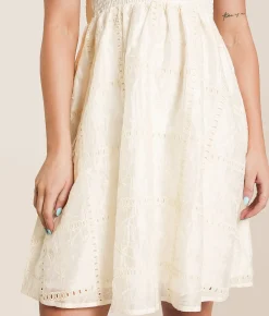 Willow & Root Eyelet Mini Dress Cream New