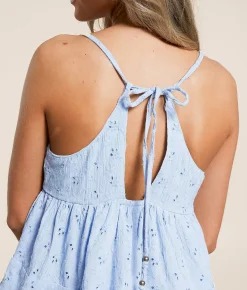 Angie Eyelet Peplum Tank Top Blue Clearance