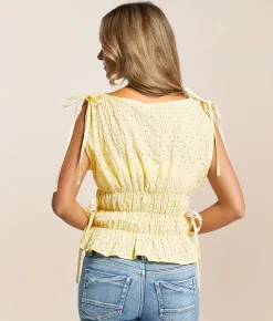 Lush Eyelet Side Tie Peplum Tank Top Yellow