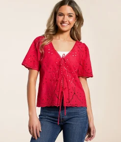 Tops | Willow & Root Eyelet Top Red