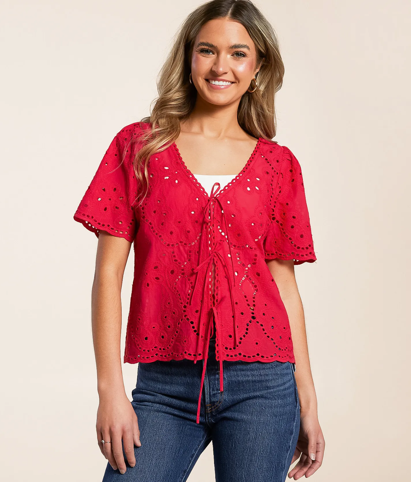 Tops | Willow & Root Eyelet Top Red