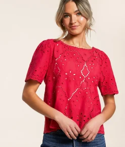 Tops | Willow & Root Eyelet Top Red