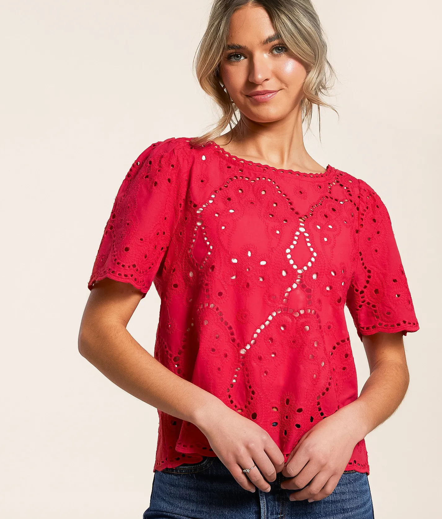 Tops | Willow & Root Eyelet Top Red