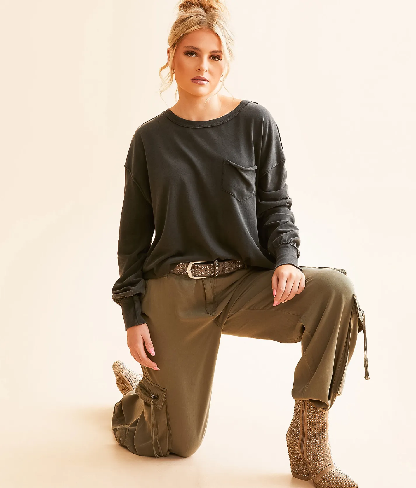 Free People Fade Into You T-Shirt Military Olive Outlet