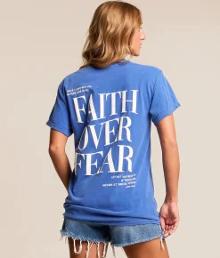 Tops | Modish Rebel Faith Over Fear T-Shirt Regatta Blue