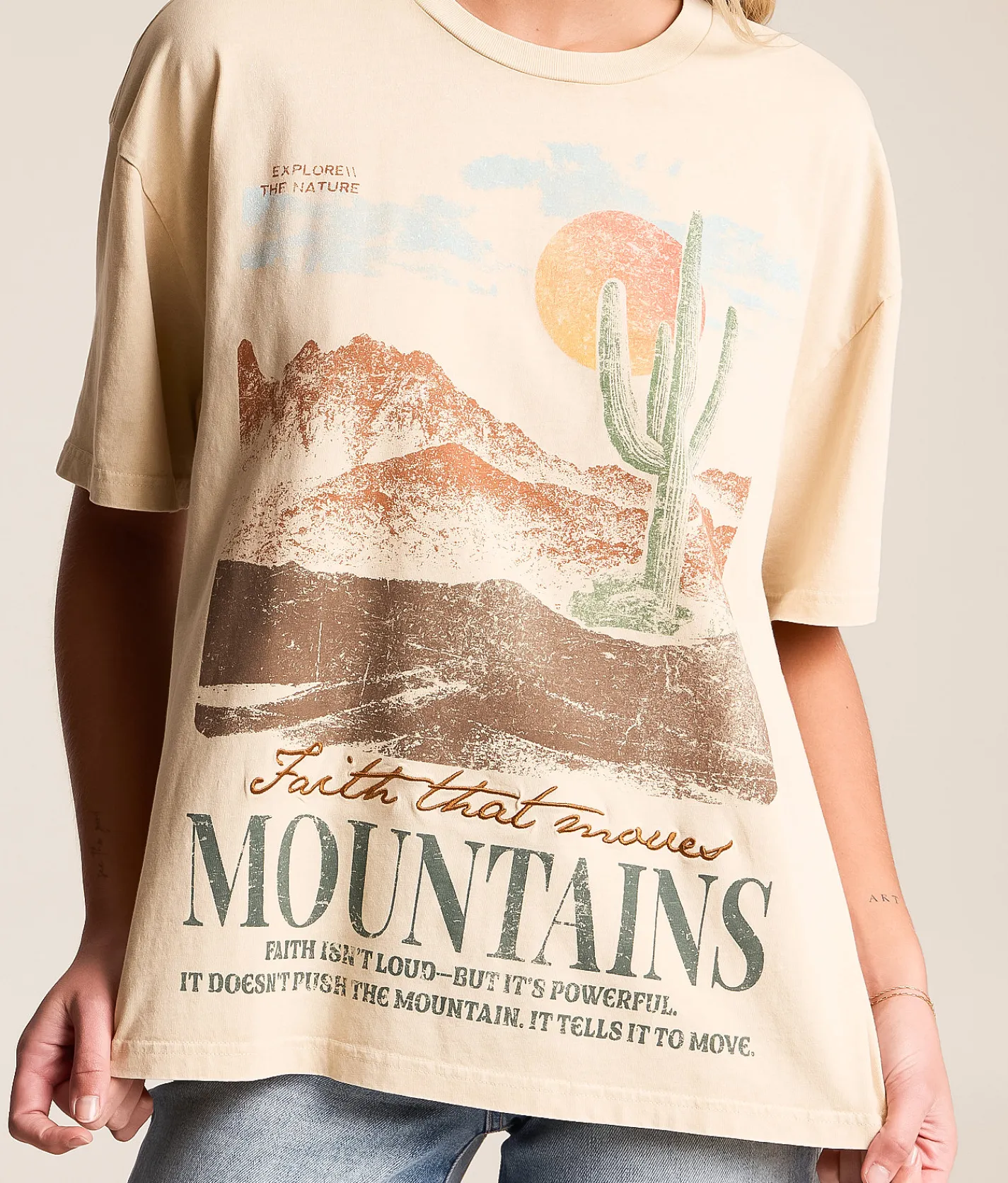 Modish Rebel Faith That Moves Mountains T-Shirt Natural New