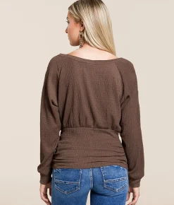 Tops | Daytrip Faux Button Banded Top Peppercorn