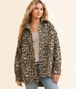 Tops|Coats & Jackets | Open SZN Faux Fur Cheetah Shacket Black Brown Cheetah