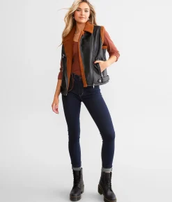 Coats & Jackets | BKE Faux Leather Asymmetrical Vest Black