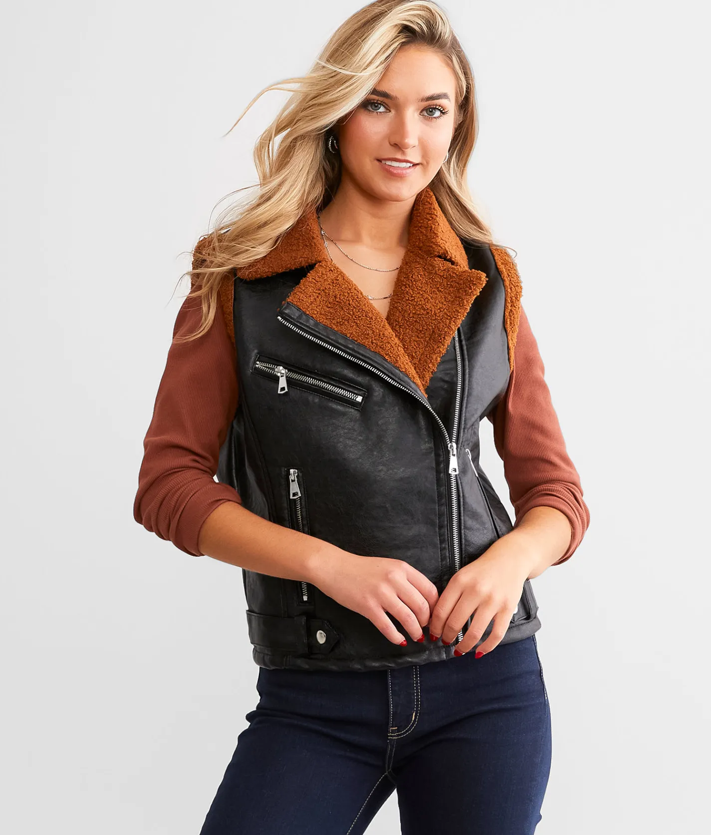 Coats & Jackets | BKE Faux Leather Asymmetrical Vest Black