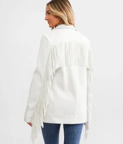 Coats & Jackets | Willow & Root Faux Leather Fringe Blazer Bone White