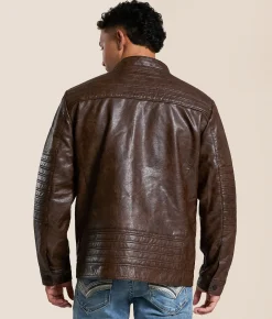 Tops|Coats & Jackets | Buckle Black Faux Leather Hooded Jacket Brown