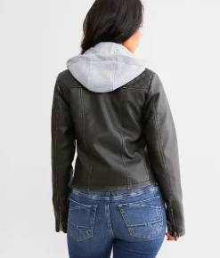 Coats & Jackets | BKE Faux Leather Hooded Jacket Black