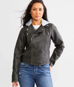 Coats & Jackets | BKE Faux Leather Hooded Jacket Black