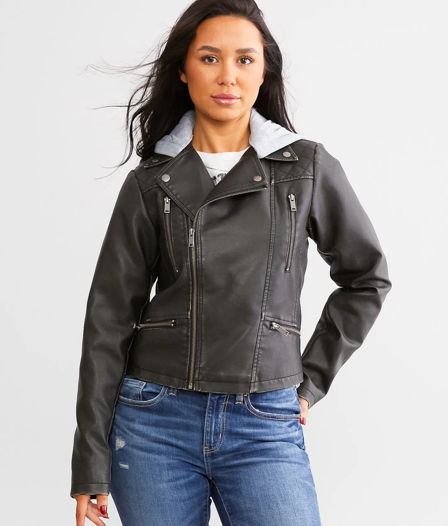 Coats & Jackets | BKE Faux Leather Hooded Jacket Black