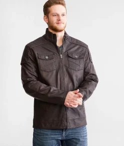 Buckle Black Faux Leather Jacket Burnett Brown