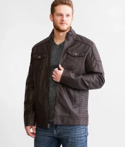 Buckle Black Faux Leather Jacket Burnett Brown