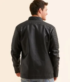Buckle Black Faux Leather Jacket Black New