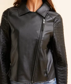Tops|Coats & Jackets | Open SZN Faux Leather Moto Cropped Jacket Black