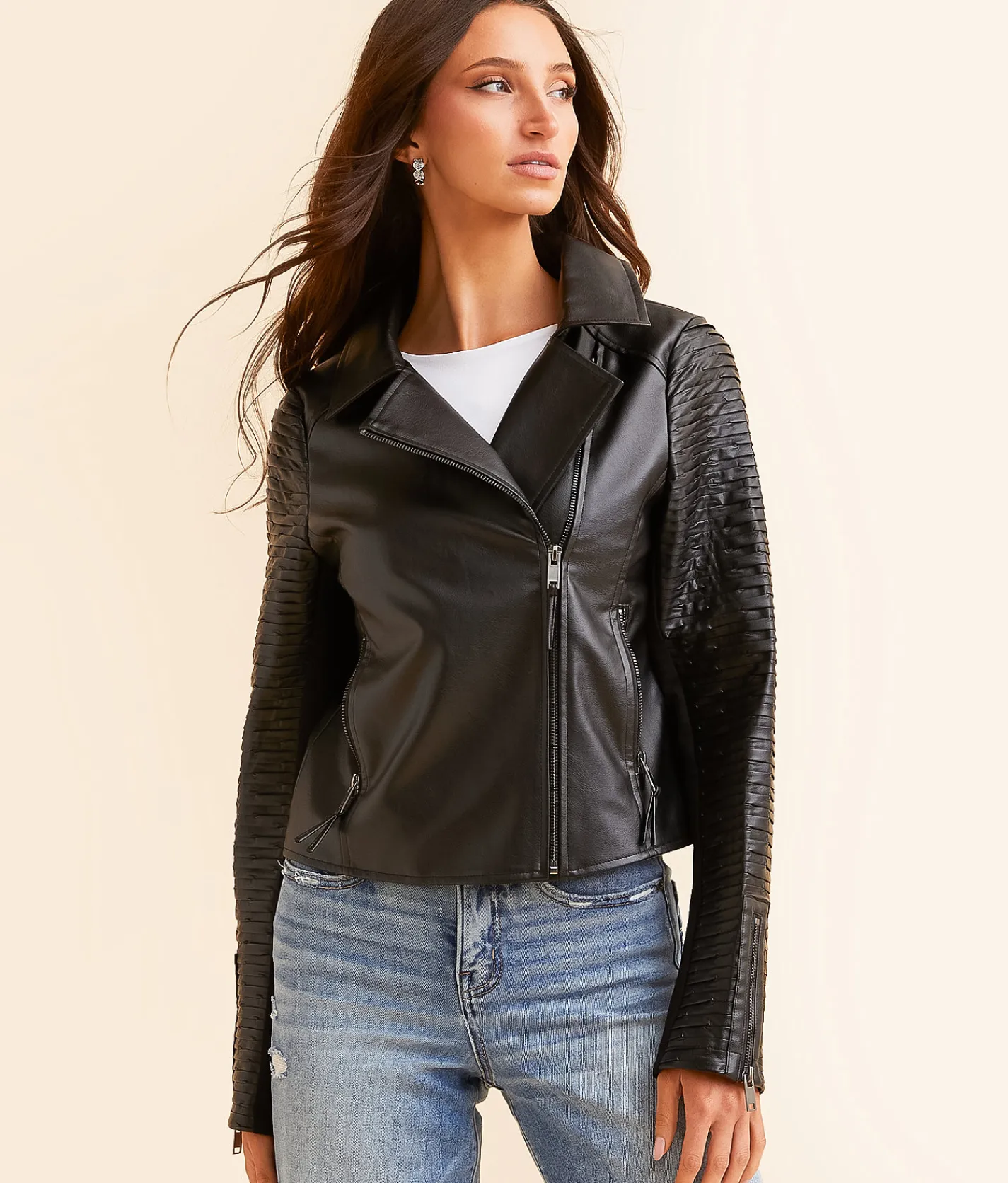 Tops|Coats & Jackets | Open SZN Faux Leather Moto Cropped Jacket Black