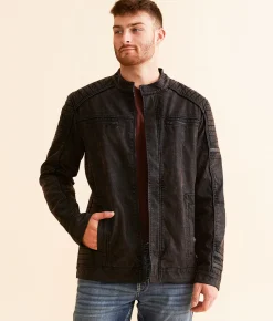Buckle Black Faux Leather Moto Jacket Deep Burgundy Sale