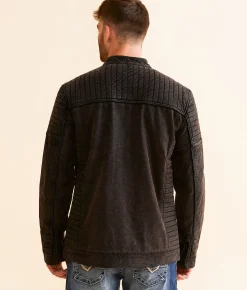Buckle Black Faux Leather Moto Jacket Deep Burgundy Sale
