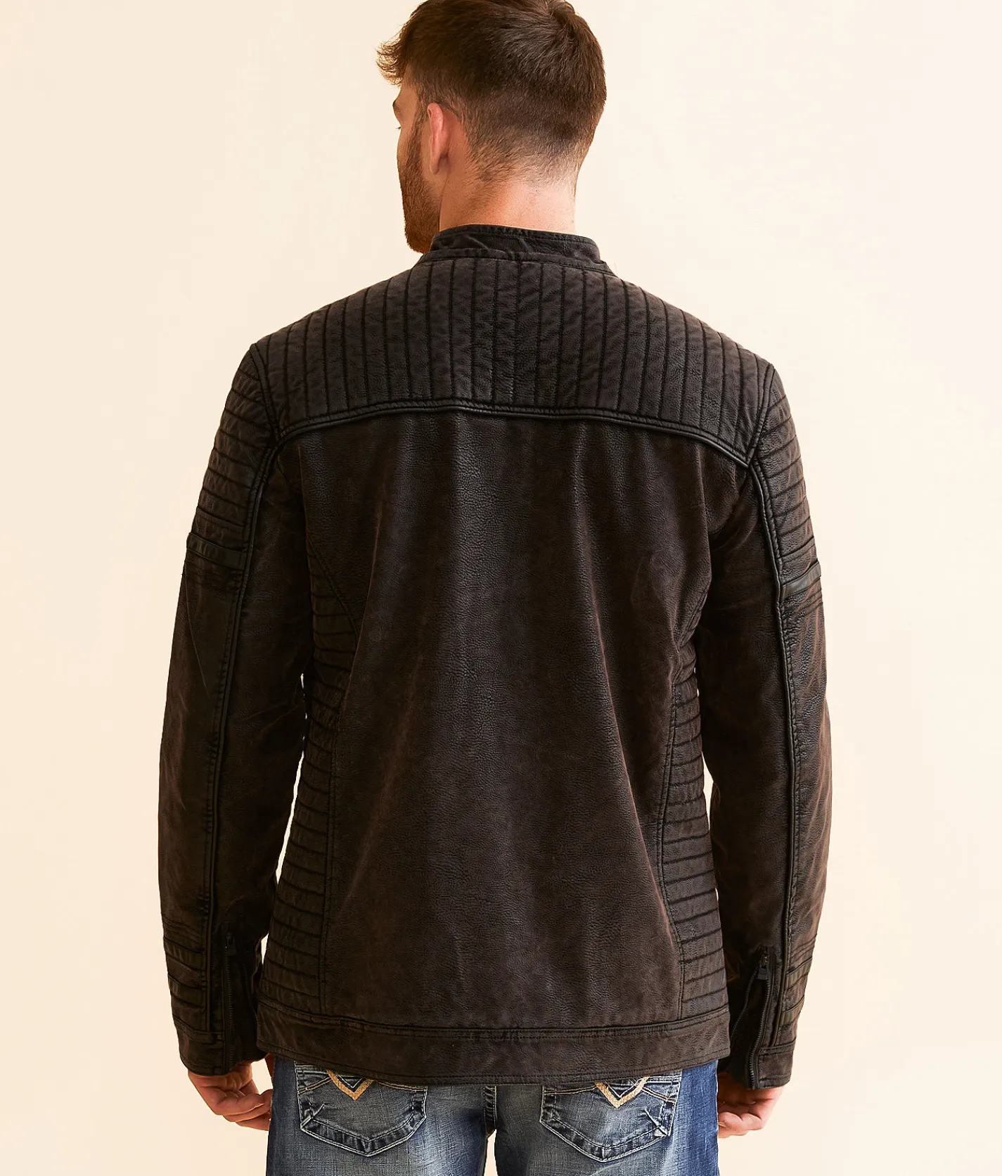Buckle Black Faux Leather Moto Jacket Deep Burgundy Sale